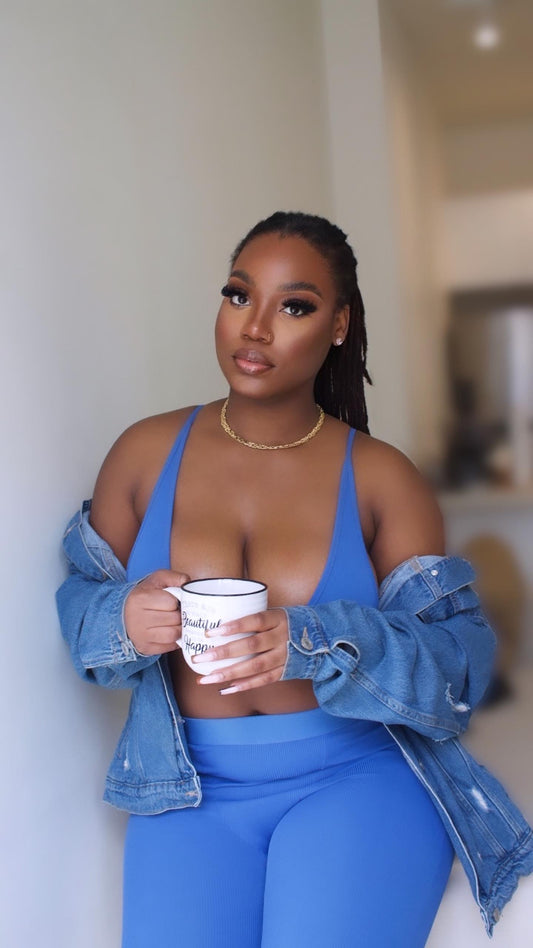 V-NECK LOUNGE PANT SET | BLUE