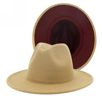 BIG BRIM FEDORA (BEIGE/MAROON)
