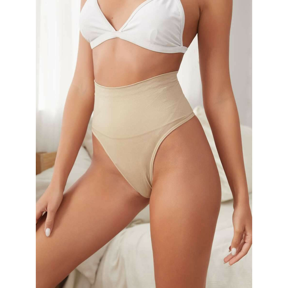SNT HIGH WAIST COMPRESSION THONG (BEIGE)