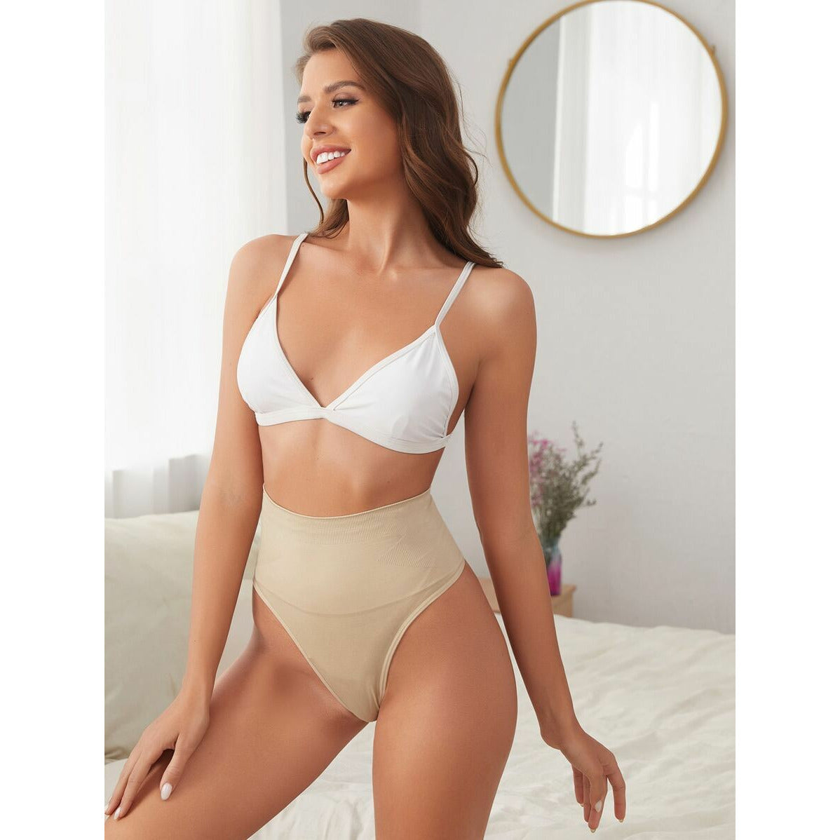 SNT HIGH WAIST COMPRESSION THONG (BEIGE)