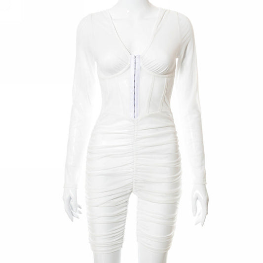 READY RUCHED ROMPER (WHITE)